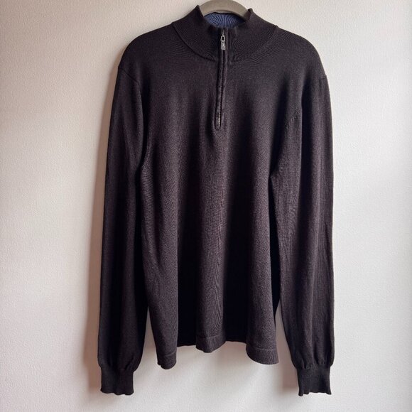 Joseph Abboud 1/4 Zip Sweater Mens Size XL 100% Extra Fine Merino Wool Brown - Picture 1 of 4